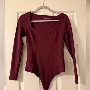 Abercrombie burgundy square neck thong bodysuit size medium